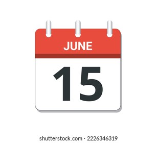 June 15th calendar icon vector. Concept of schedule, business and tasks