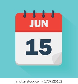 June 15th. Daily calendar icon in vector format.  Date, time, day, month. Holidays