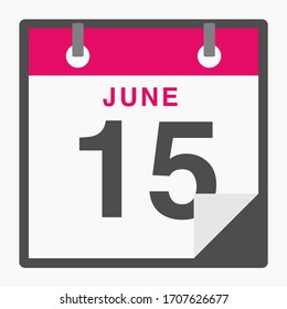 June 15th Flat icon calendar isolated on white background. Vector illustration