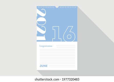June 16 Calendar 2021 on notebook paper white and green background with your logo