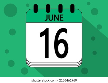 June 16 calendar date design green. Calendar page icon for june days