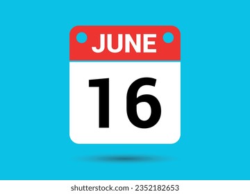 June 16 Calendar Date Flat Icon Day 16 Vector Illustration