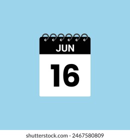 June  16 calendar reminder. 16th June Date Month calendar icon design template.