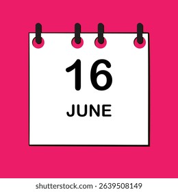 June 16. Daily Calendar icon for design. Simple design for business brochure, flyer, print media, advertisement. Easily editable.