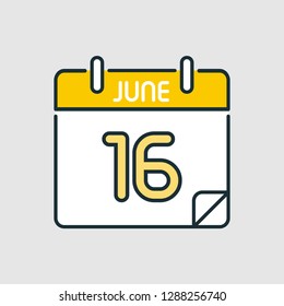 June 16. Flat icon calendar isolated on gray background. Vector illustration.