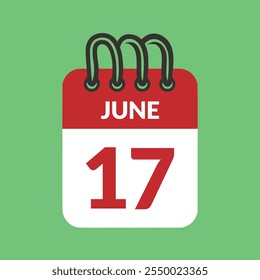 17 de junho ícone de calendário ilustração vetorial.