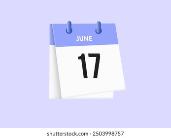June 17 - calendar and Time planner. Daily Calendar Icon reminder. Vector Illustration.