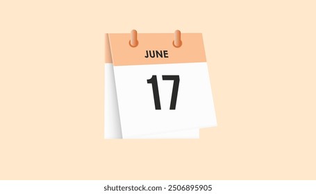 June 17 - calendar and Time planner. Daily Calendar Icon reminder. Vector Illustration.