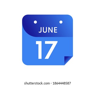 June 17 Date on a Single Day Calendar in Flat Style, 17 June calendar icon