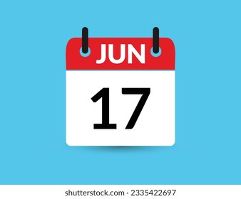 June 17. Flat icon calendar isolated on blue background. Date and month vector illustration