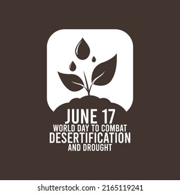 June 17. World day to combat desertification and drought. 
Small plant silhouette icon and water drop.