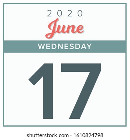 
June 17th, 2020. Calendar day icon. Red and grey color.