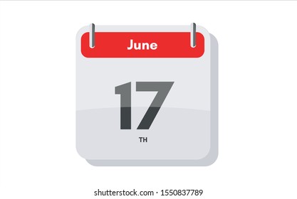 June 17th calendar icon. Day 17 of month. Vector icon illustration.