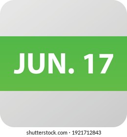 June 17th date icon, single day vector illustration modern flat style. Calendar element for web design, schedule, planner, organizer. 
