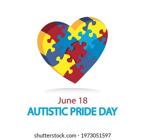 June 18 Autistic Pride day vector background. World autism awareness concept.Heart shape puzzle.