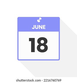 June 18 calendar icon. Date,  Month calendar icon vector illustration