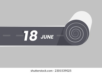 June 18 calendar icon rolling inside the road. 18 June Date Month icon vector illustrator.