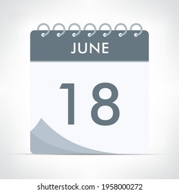 June 18 - Calendar Icon - Vector Illustration. Gray calendar.