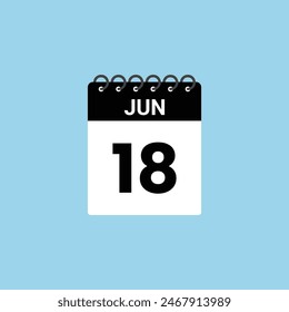 June 18 calendar reminder.  18th June Date Month calendar icon design template.