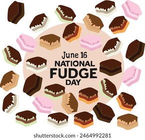 June 18 is national fudge day Vector illustration. 
Good for banner, poster, greeting card, party card, invitation, template, advertising, campaign, and social media. 
