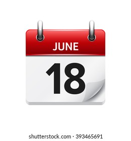 June  18. Vector flat daily calendar icon. Date and time, day, month. Holiday.