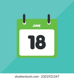 June 18 vector icon calendar Date, day and month Vector illustration, colorful background.