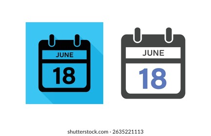 June 18th Calendar Icon. June 18 Calendar Date. Time Management or Appointment.