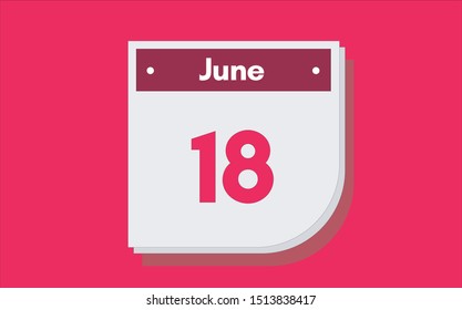 June 18th calendar icon. Day 18 of month. Vector illustration.