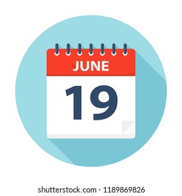 June 19 - Calendar Icon - Vector Illustration