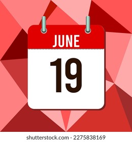 June 19, calendar vector illustration, isoleted on colorful monochromatic triangles background