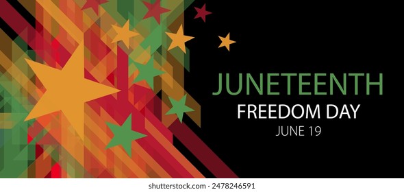 June 19 Juneteenth Freedom Day. US national flag abstract geometric vector banner with triangular pattern. Design of a flyer with the intended text