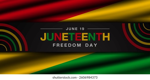 June 19 is Juneteenth Freedom Day. Flag. Great for posters, banners, social media and more. Black background.