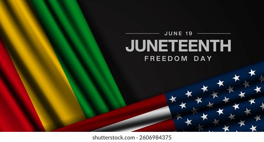 June 19 is Juneteenth Freedom Day. Great for posters, banners, social media and more. Black background.