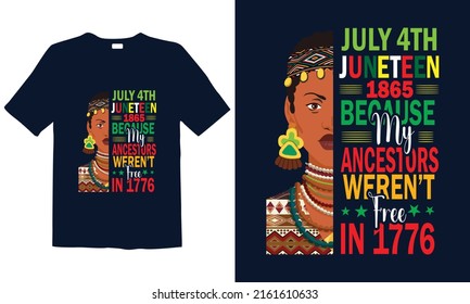 June 19. Juneteenth T-shirt design, celebrates the freedom of enslaved people in the United States at the end of the Civil War. Juneteenth African American independence day t-shirt design.
