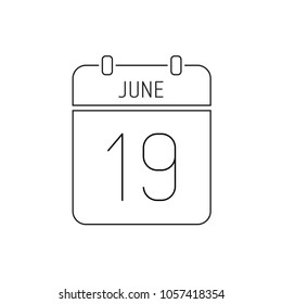 June 19. Special date of the calendar. Thin line icon. Deadline. Holiday