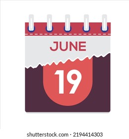June 19. Vector flat daily calendar icon. Date and time, day, month. Holiday. Season. White Background
