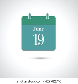 june 19. Vector flat daily calendar icon.