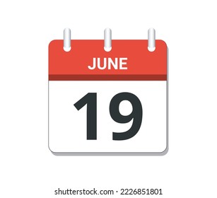 June 19th calendar icon vector. Concept of schedule, business and tasks