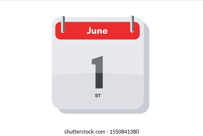 June 1st calendar icon. Day 1 of month. Vector icon illustration.