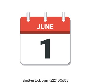 Vector de icono del 1 de junio del calendario. Concepto del calendario, las actividades y las tareas