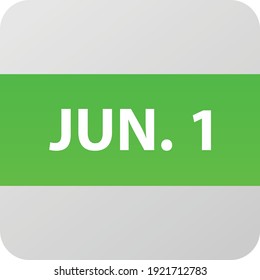 June 1st date icon, single day vector illustration modern flat style. Calendar element for web design, schedule, planner, organizer. 