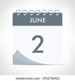 June 2 - Calendar Icon - Vector Illustration. Gray calendar.