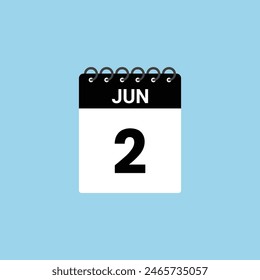 Recordatorio del calendario del 2 de junio. 2 de junio Fecha Mes Plantilla de diseño de ícono de calendario.