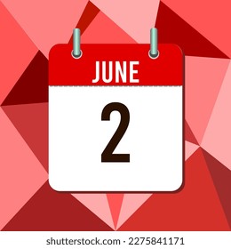 June 2, calendar vector illustration, isoleted on colorful monochromatic triangles background