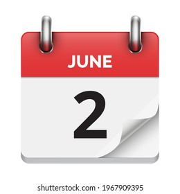 June 2 flat daily realistic calendar icon date vector image