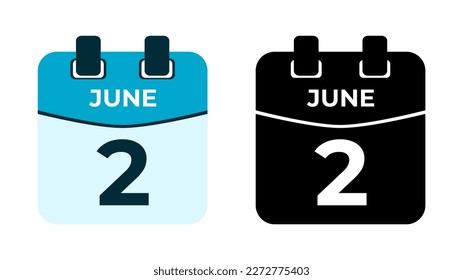 June 2 flat daily spiral calendar icon date vector image in matching color scheme. Suitable and perfect for design material, such as event or reminder. The best editable graphic resources.