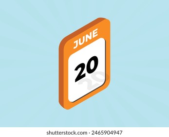 June 20 - Calendar days, date Icon stock illustration with isometric style