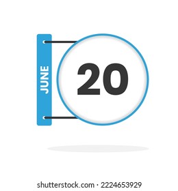 June 20 calendar icon. Date,  Month calendar icon vector illustration