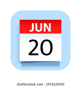 June 20. Calendar Icon. Vector Illustration.