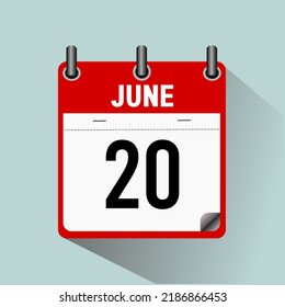 June 20, calendar icon vector illustration, isoleted on light blue background.